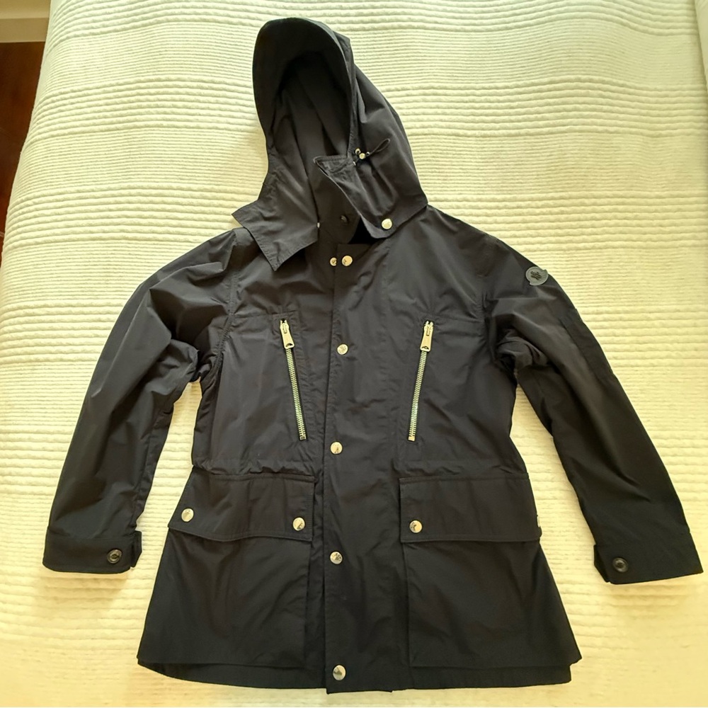 Moncler Navy Utility Rain Jacket with Removable Hood